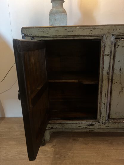 Oud Chinees 3 deurs kastje oud groen - Afbeelding 4