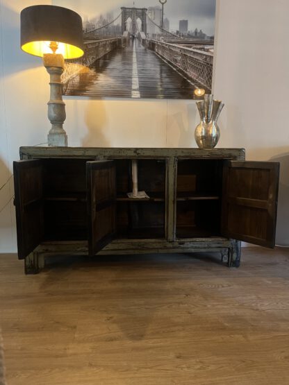 Oud Chinees 3 deurs kastje oud groen - Afbeelding 6